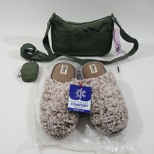 Deluxe dear foam House Shoes Sz. 9/10 with Wild Fable Crossbody Cambodia bag